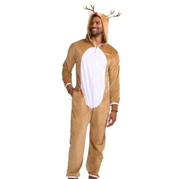 Tipsy Elves Large Rudolph The Red Nosed Reindeer Hooded Zip Jumpsuit Costume NWT - Picture 1 of 5